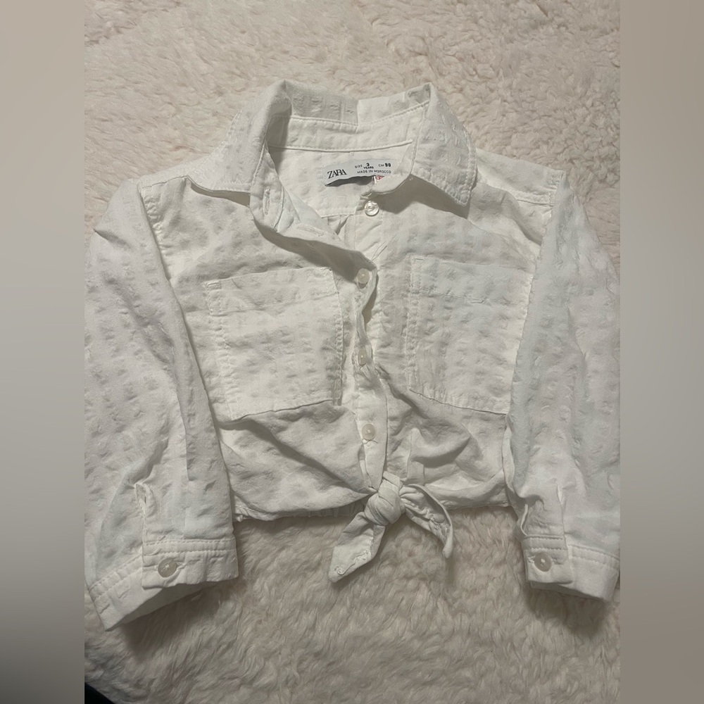 Worn Once -Zara Cream Textured Cropped Shirt